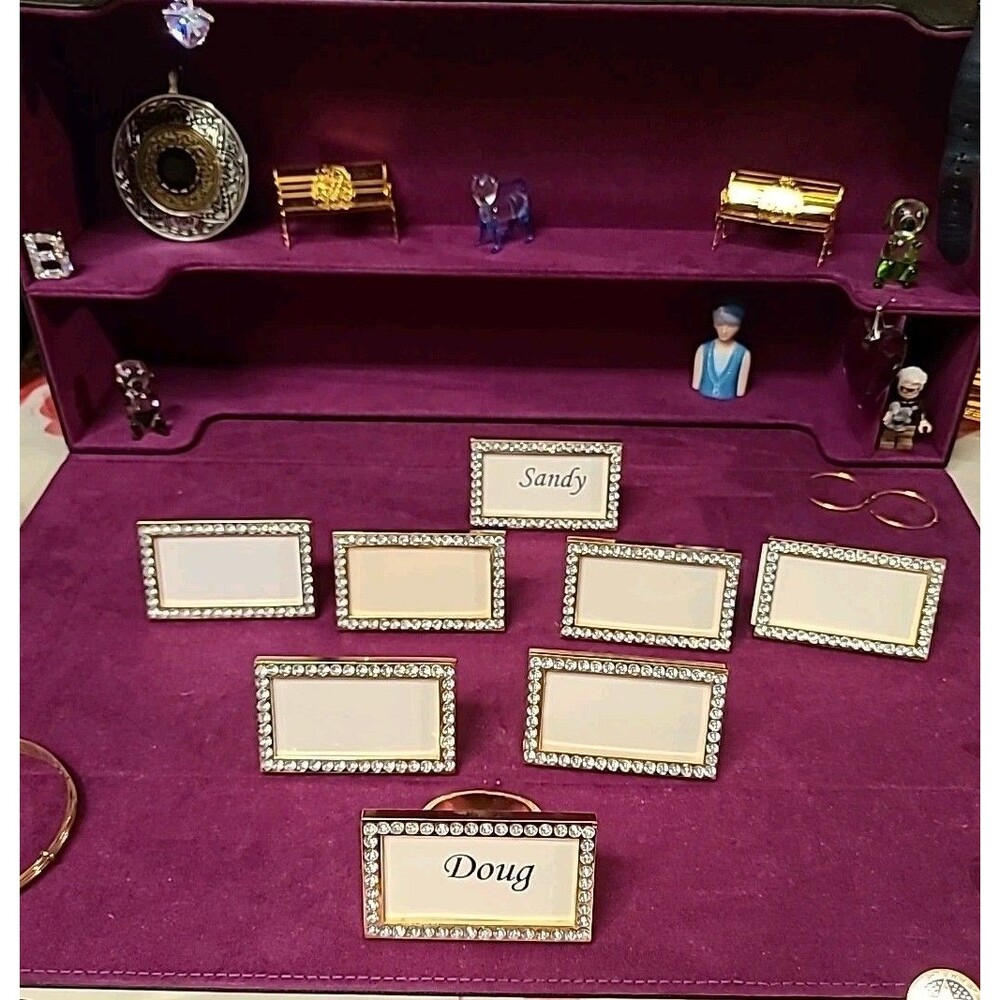 6 Metal Dinner Place Card & Napkin Ring Holders Combination Gold Frame Set